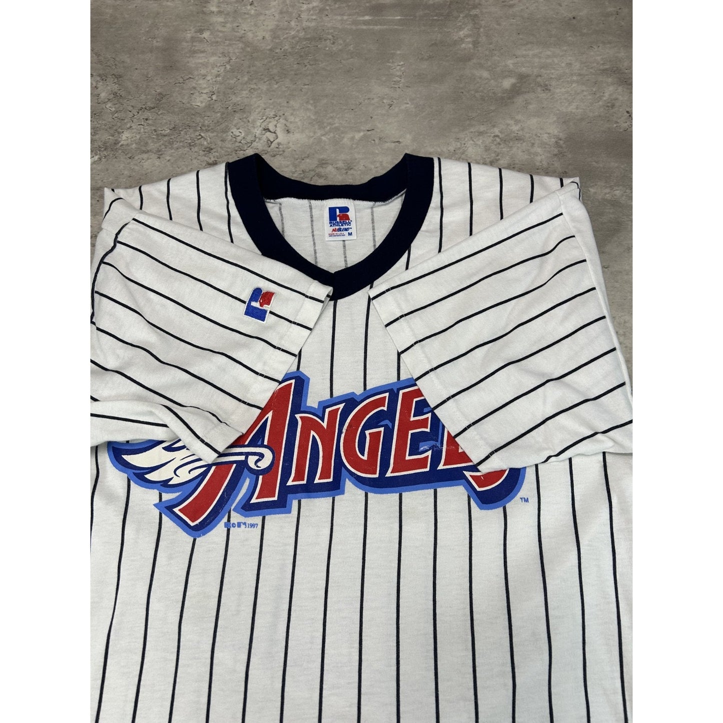 Vintage 1997 Los Angeles Angels MLB Pinstripe Russell Athletic Jersey Sz Medium