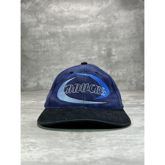 Vintage 90s Vancouver Canucks NHL Embroidered Spellout Strapback Hat OSFA