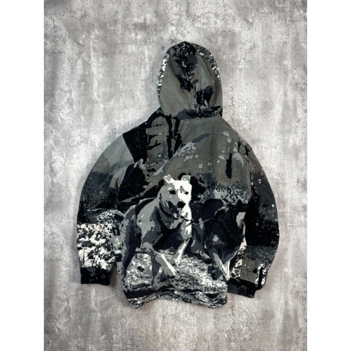 Mountain Ridge Sled Dog Winter Print Hooded Fleece Full Zip Jacket Size Large