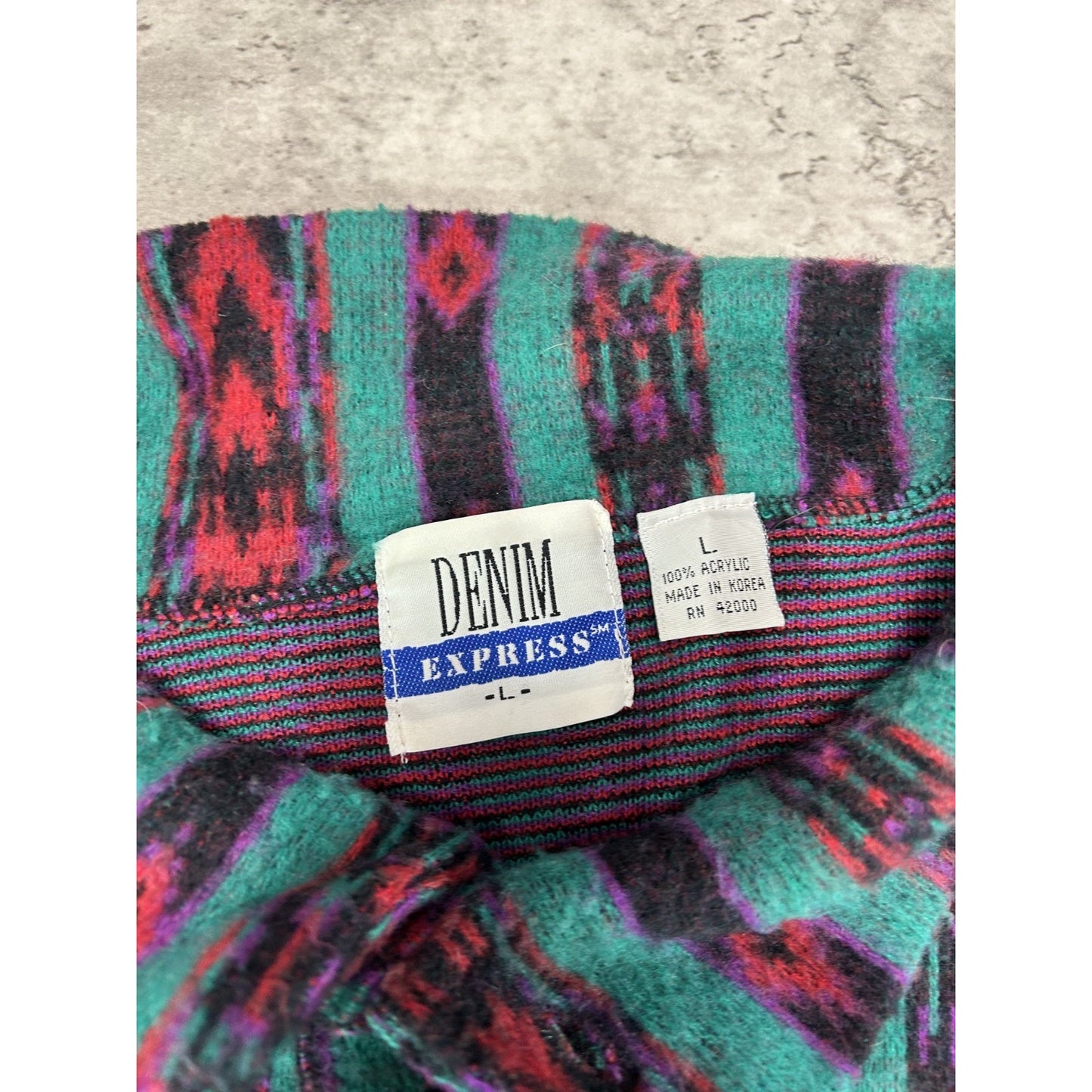 Vintage 90s Denim Express Aztec Striped Print 3/4 Button Sweatshirt Size Large