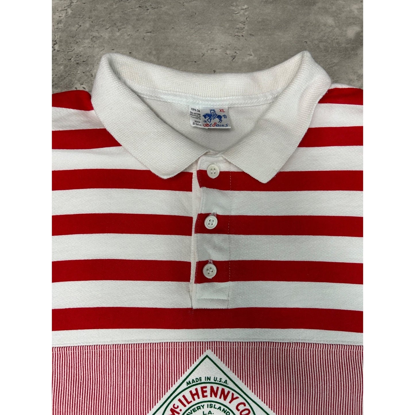 Vintage 90s Tobasco Striped 1/4 Button Hot Sauce Crewneck Sweatshirt Size XL