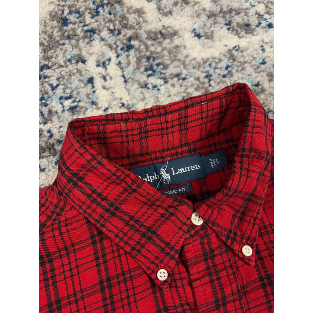 Vintage Polo Ralph Lauren Embroidered Pony Plaid Button Up Shirt Size Large