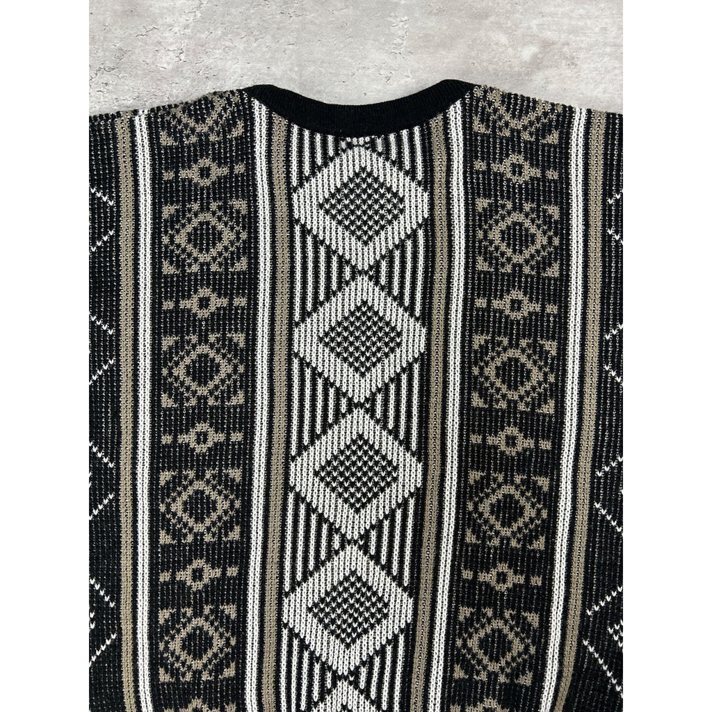 Vintage 80s Sears Geometric Striped Print Pullover Knit Sweater Size Medium