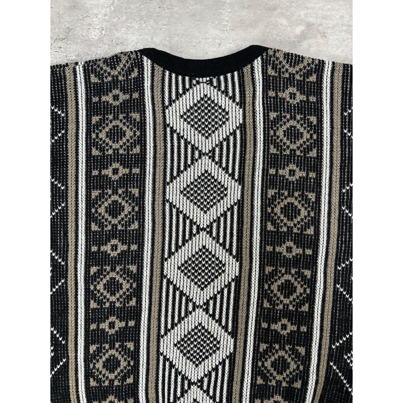 Vintage 80s Sears Geometric Striped Print Pullover Knit Sweater Size Medium