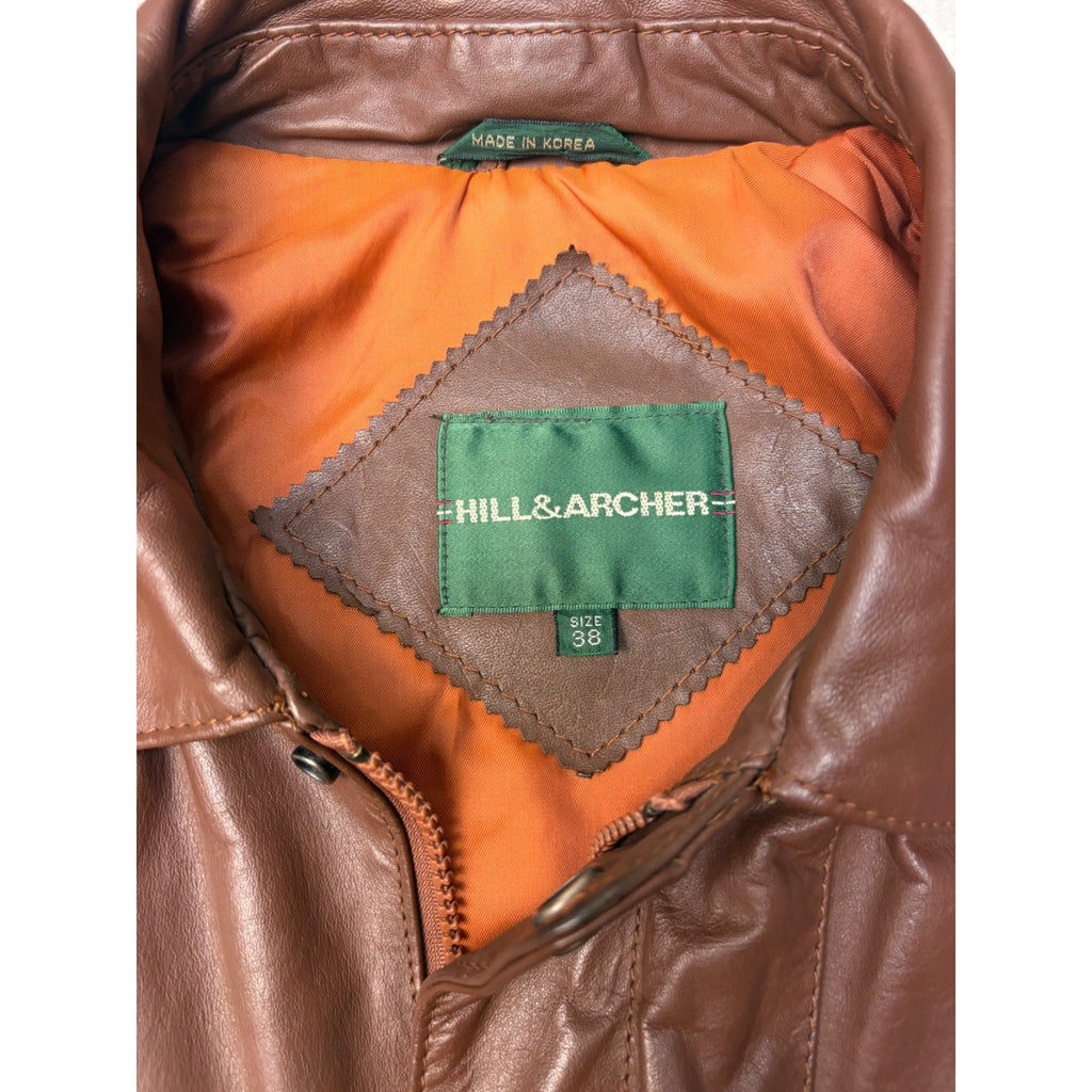 Vintage Hill & Archer Brown Leather Bomber Jacket Size Medium