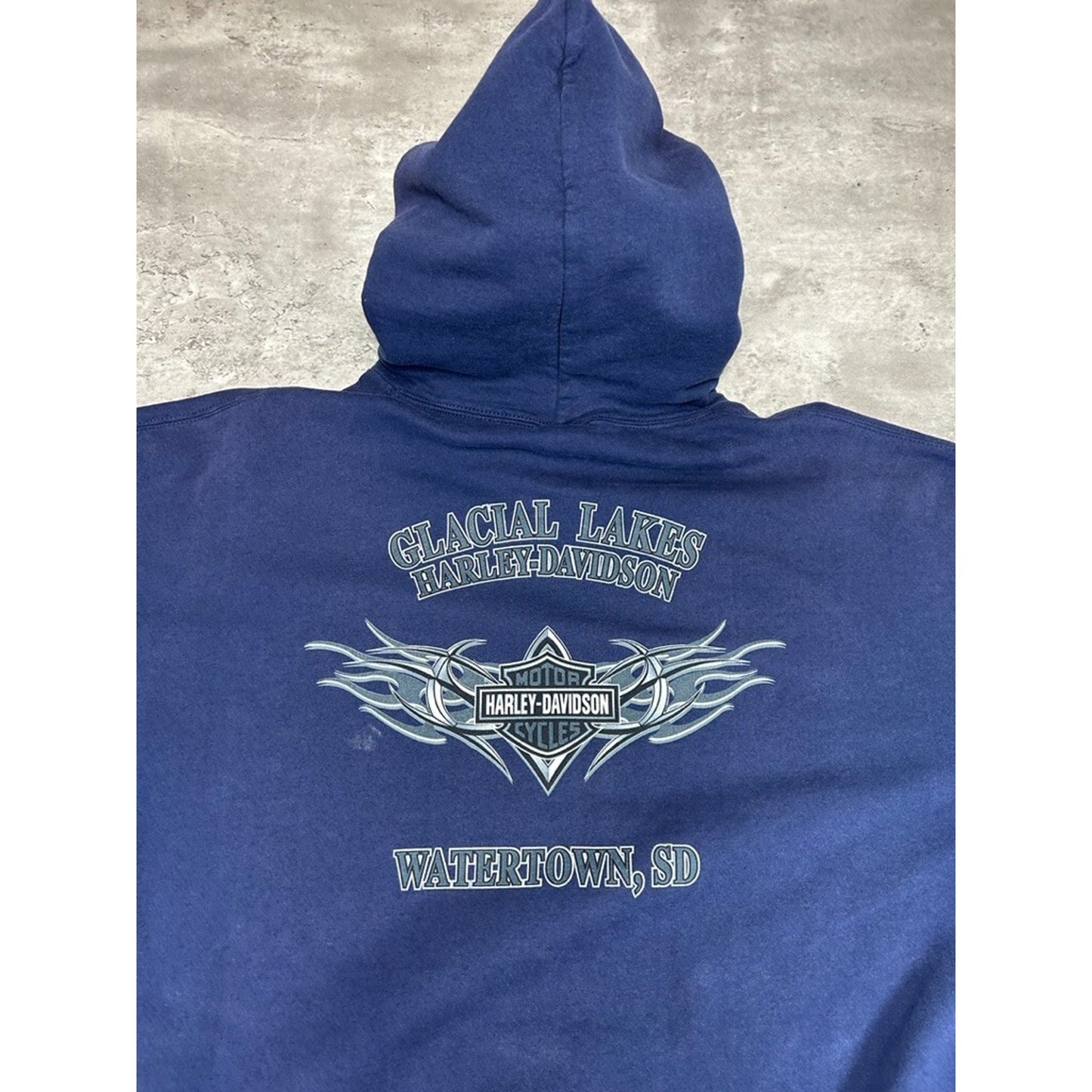 Harley Davidson Sleeve Spellout Graphic Pullover Hooded Sweatshirt Size XL