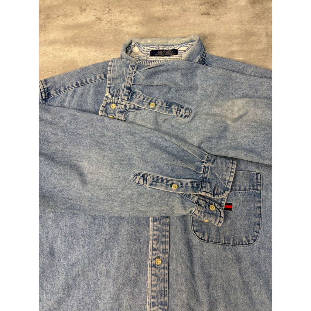 Vintage Tommy Hilfiger Light Wash Denim Long Sleeve Button Up Shirt Size Large