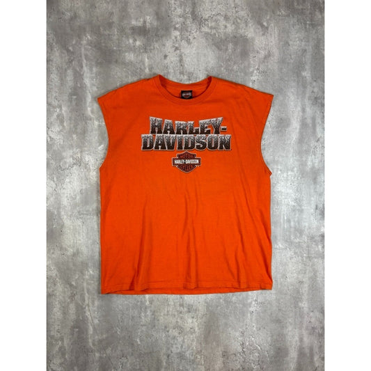 Vintage Harley Davidson Graphic Spellout Sleeveless T-Shirt Size XXL Orange