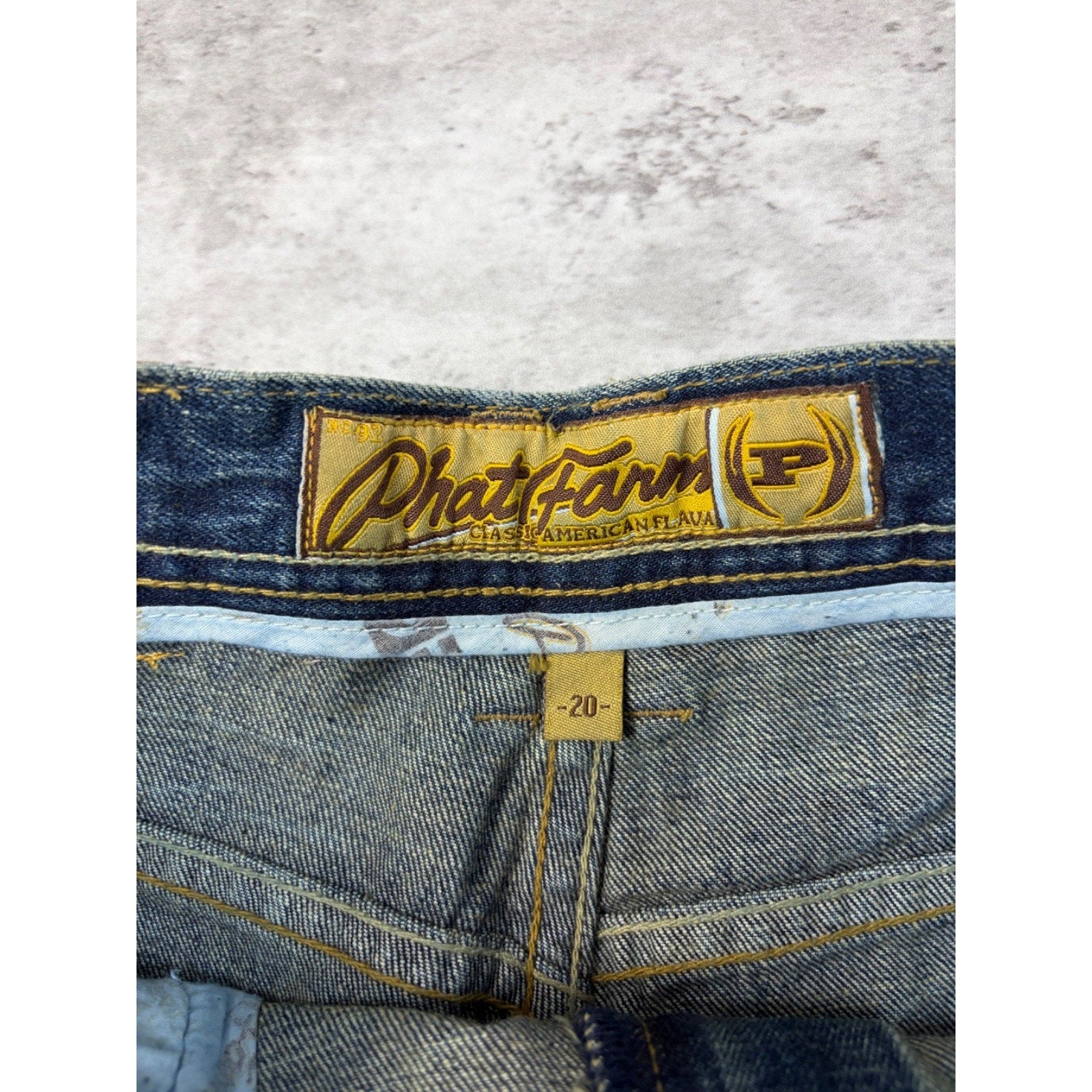 Vintage Womens Y2K Phat Farm Embroidered Logo Dark Wash Faded Denim Pants