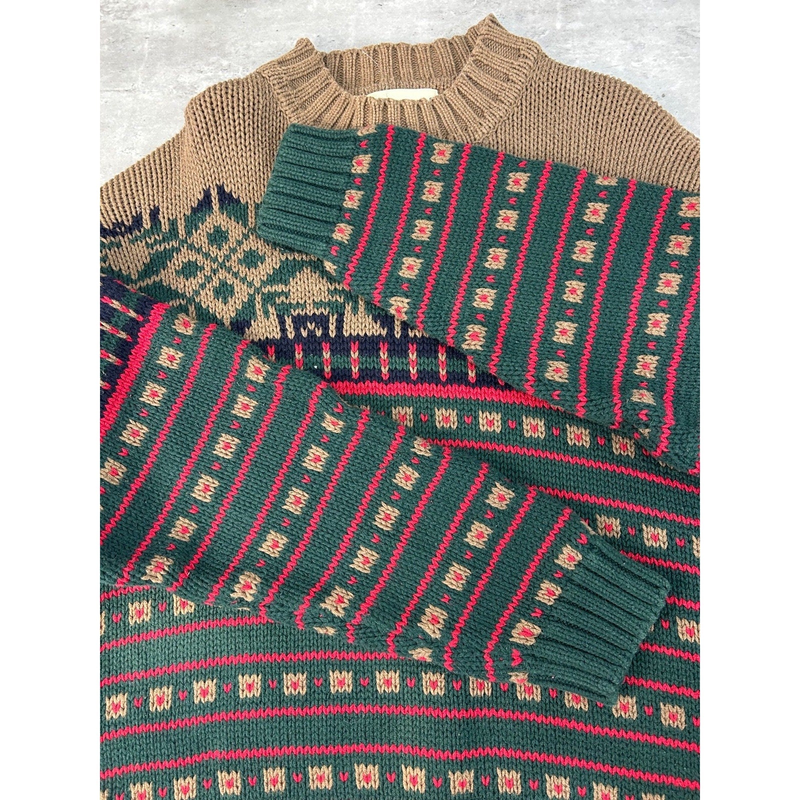 Vintage Eddie Bauer Snowflake Striped Print Pullover Knit Sweater Size Large