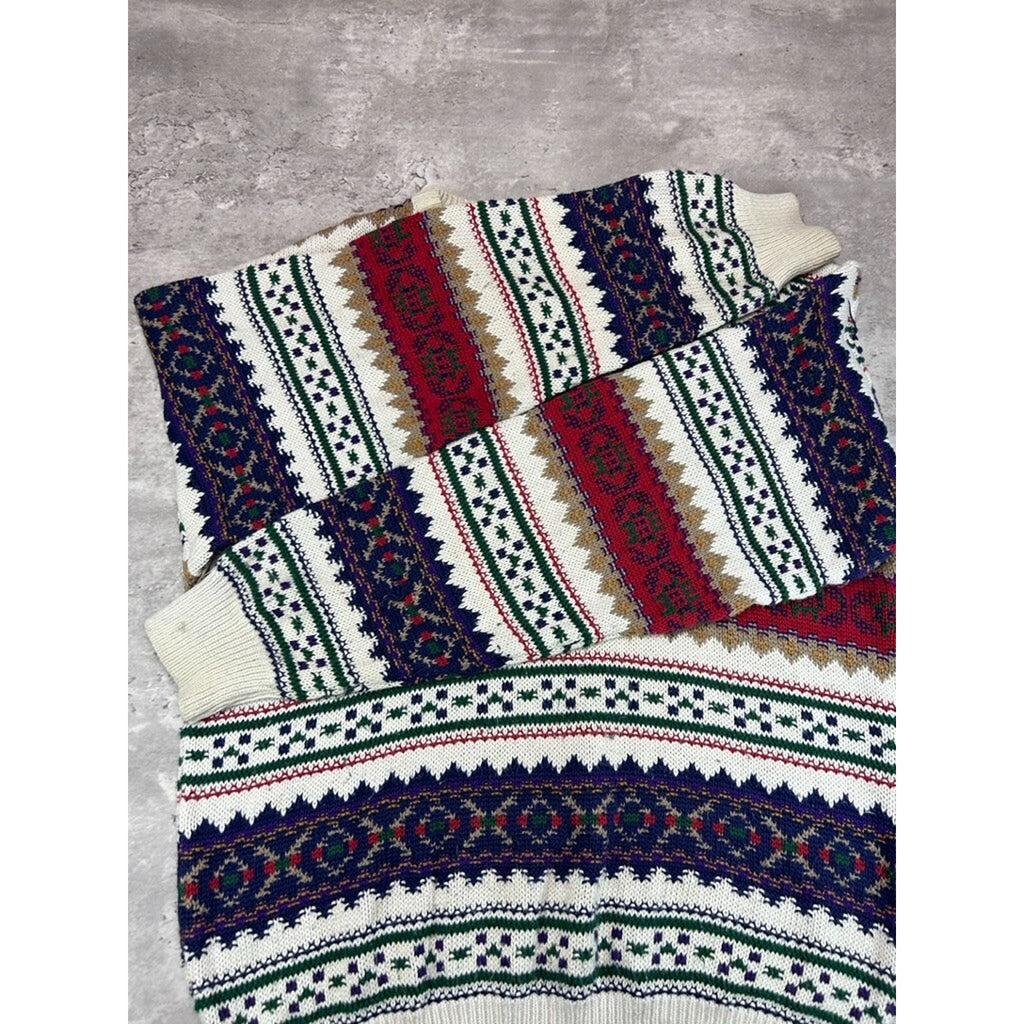Vintage 90s Knights Of Round Table Abstract Striped Knit Sweater Size Large