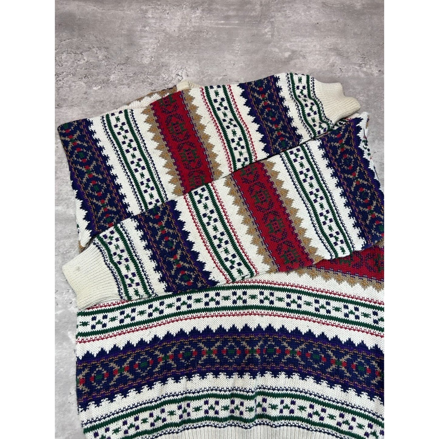 Vintage 90s Knights Of Round Table Abstract Striped Knit Sweater Size Large