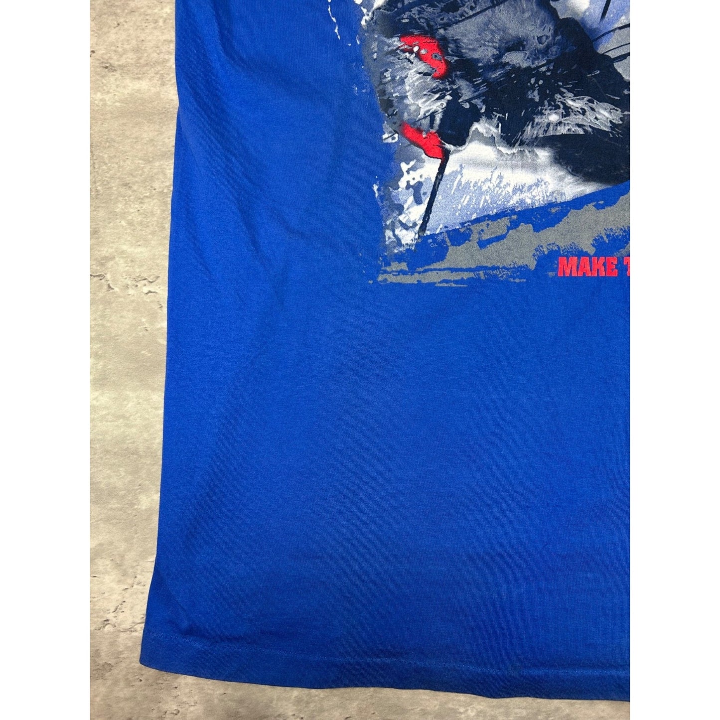 Vintage 90s Make The Run Skiing Graphic T-Shirt Size Large Blue