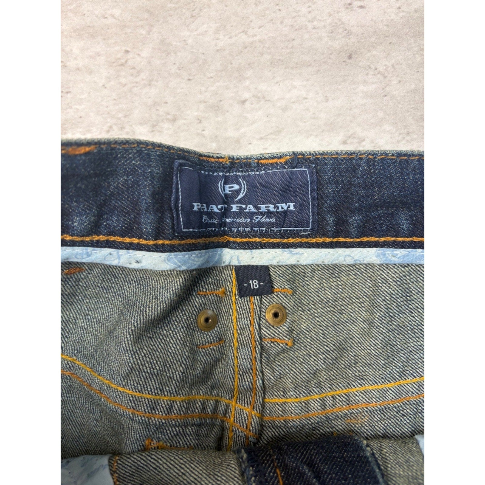 Vintage Womens Y2K Phat Farm Embroidered Script Dark Wash Denim Pants