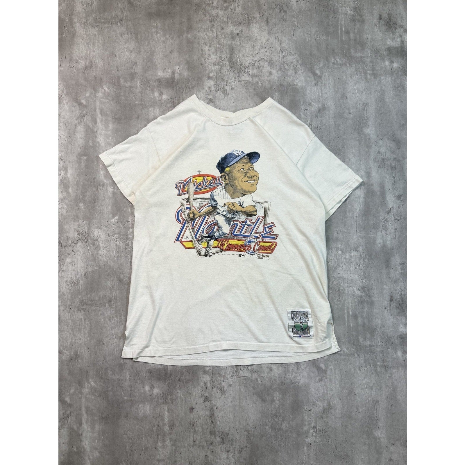Vintage 1990 Mickey Mantle #7 New York Yankees MLB Caricature T-Shirt Size XL