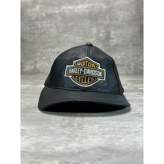 Vintage Harley Davidson Motorcycles Embroidered Logo Leather Snapback Hat OSFA