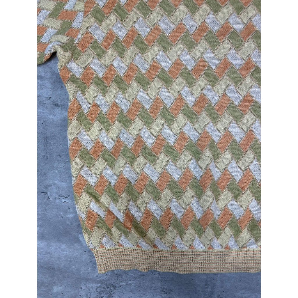 Vintage 90s Tosani Lightweight Zig Zag Print Pullover Knit Sweater Size XL
