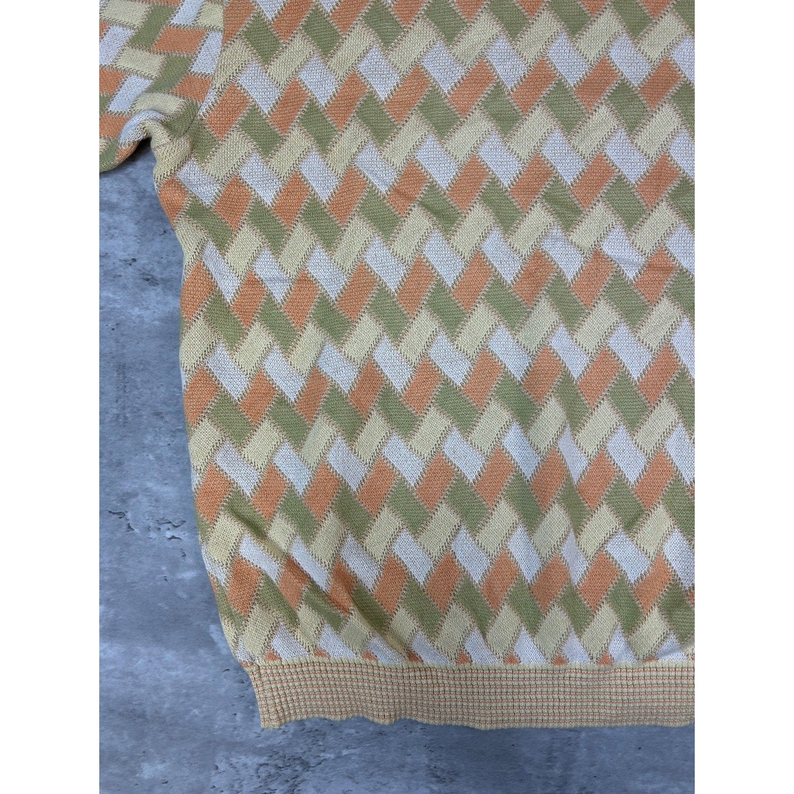 Vintage 90s Tosani Lightweight Zig Zag Print Pullover Knit Sweater Size XL