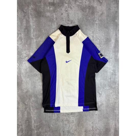 Vintage 90s Nike Embroidered Swoosh 1/4 Zip Jersey Style T-Shirt Size Small
