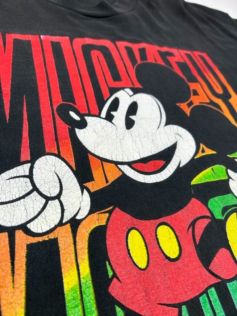 Vintage 90s Mickey Mouse Cartoon Character Graphic Spellout T-Shirt Size XL