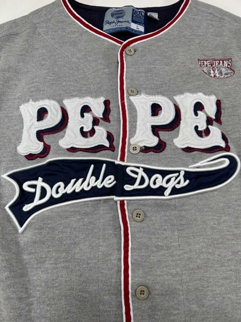 Vintage 90s Pepe Jeans Double Dogs Embroidered Baseball Jersey Size Large