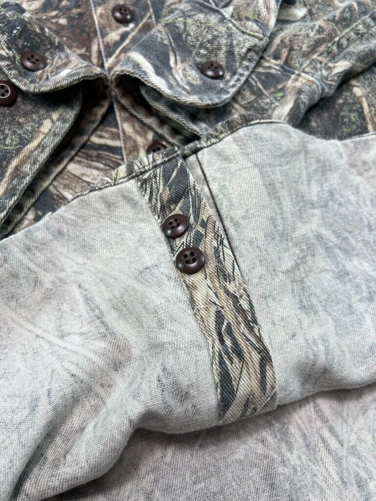 Cabelas Mossy Oak Duck Blind Camo Double Pocket Button Up Shirt Size Large