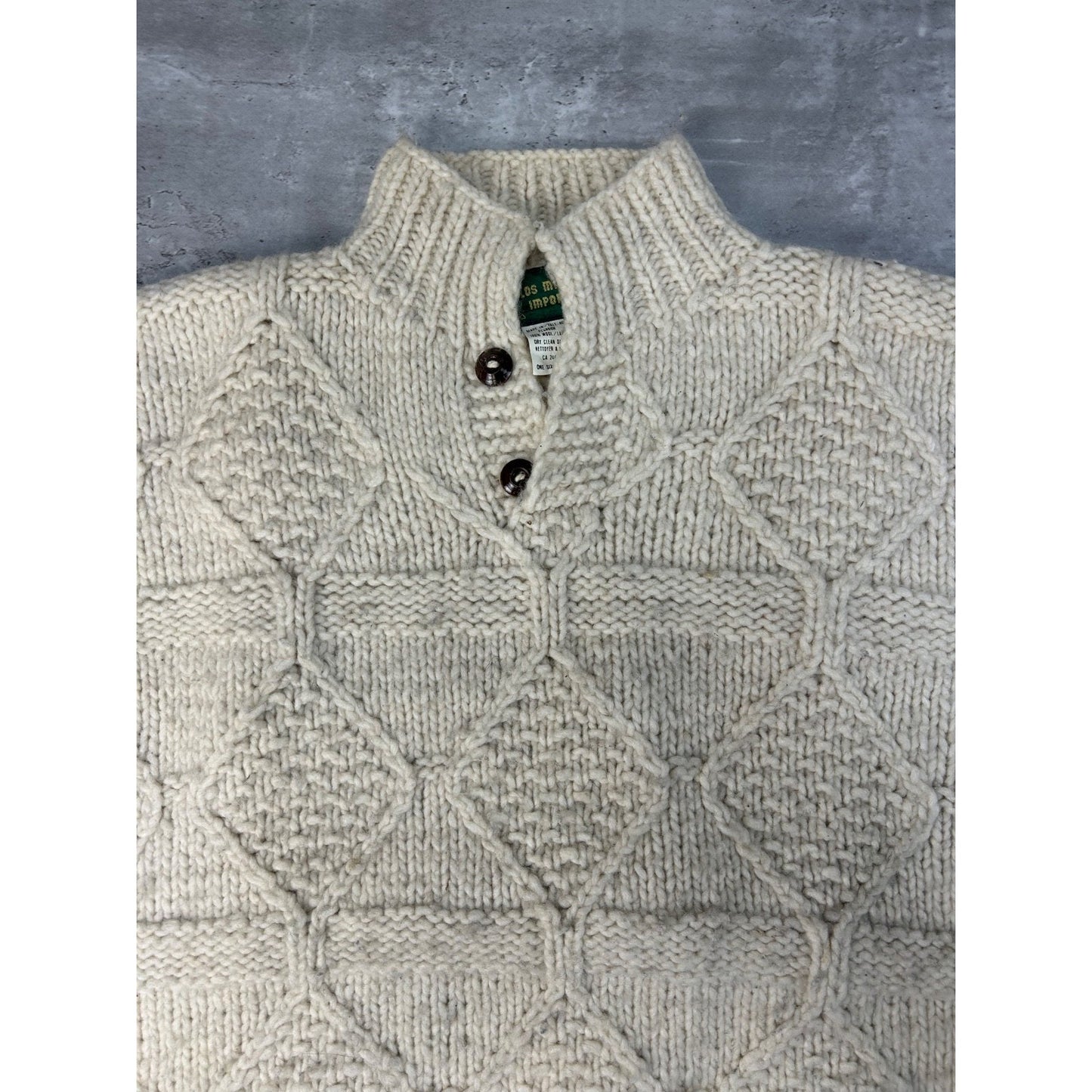 Vintage 80s/90s Cable Knit Diamond Print 1/4 Button Pullover Sweater Size Large