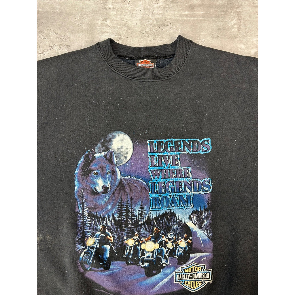 Vintage 1991 Harley Davidson Legends Live Where Legends Roam Sweatshirt Size XL