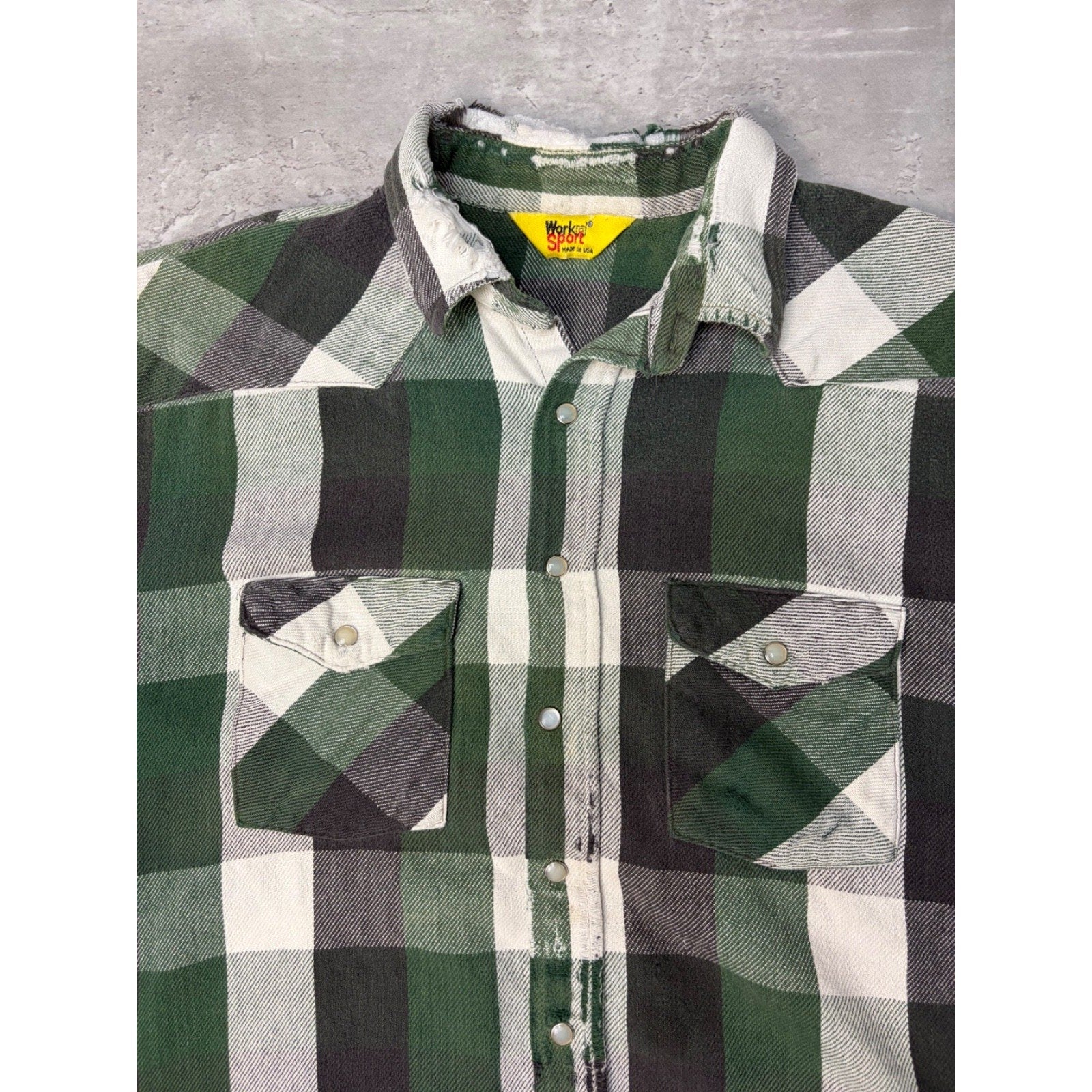 Vintage 90s Work N' Sport Pearl Snap Flannel Long Sleeve Button Up Shirt Sz 2XL