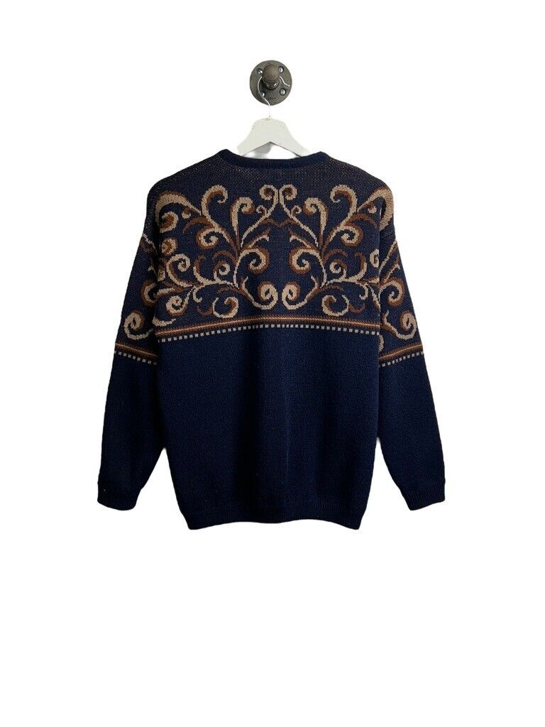 Vintage 90s Pattern Print Button Down Cardigan Style Knit Sweater Size Medium