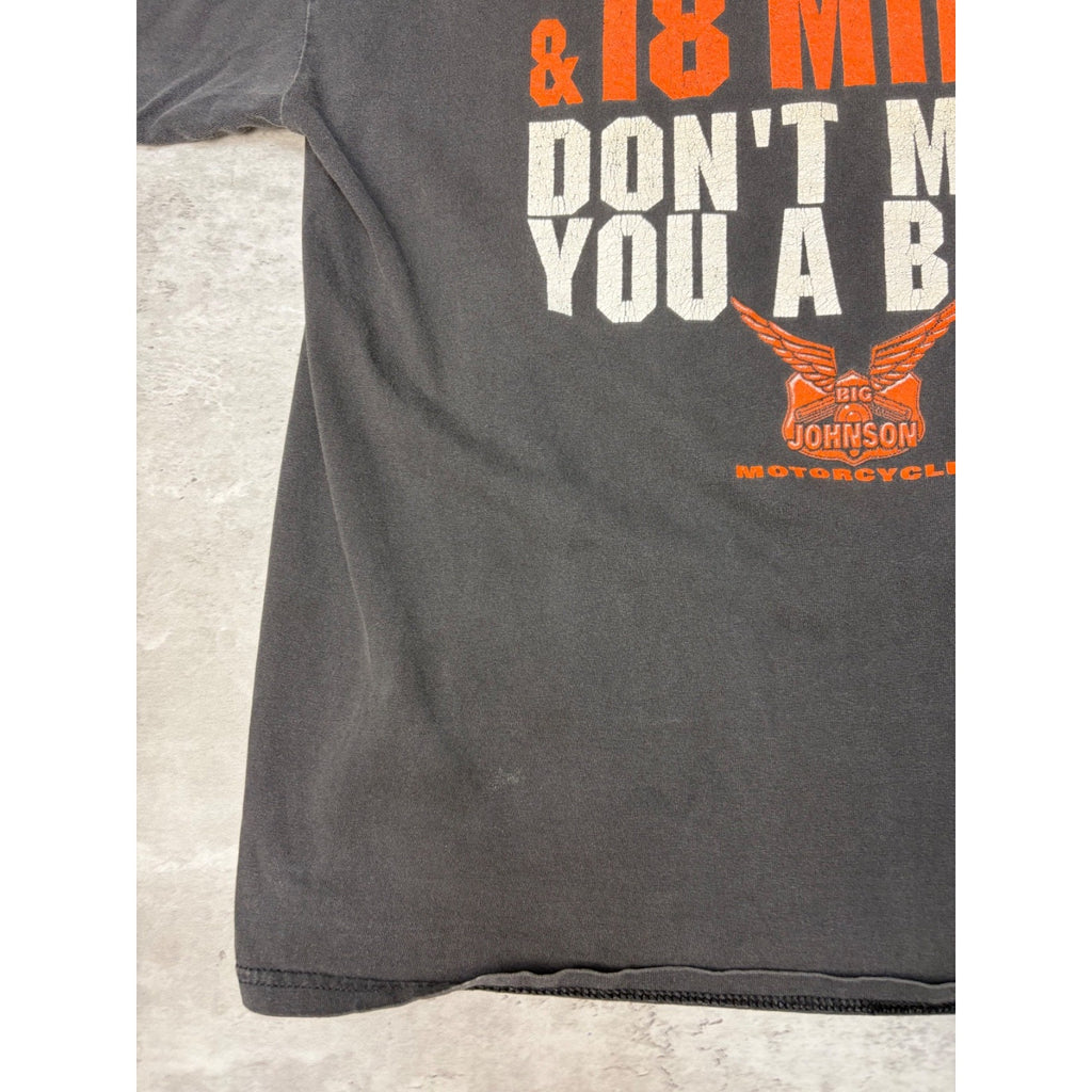 Vintage Big Johnson Motorcycles Spellout Slogan Graphic T-Shirt Size XL