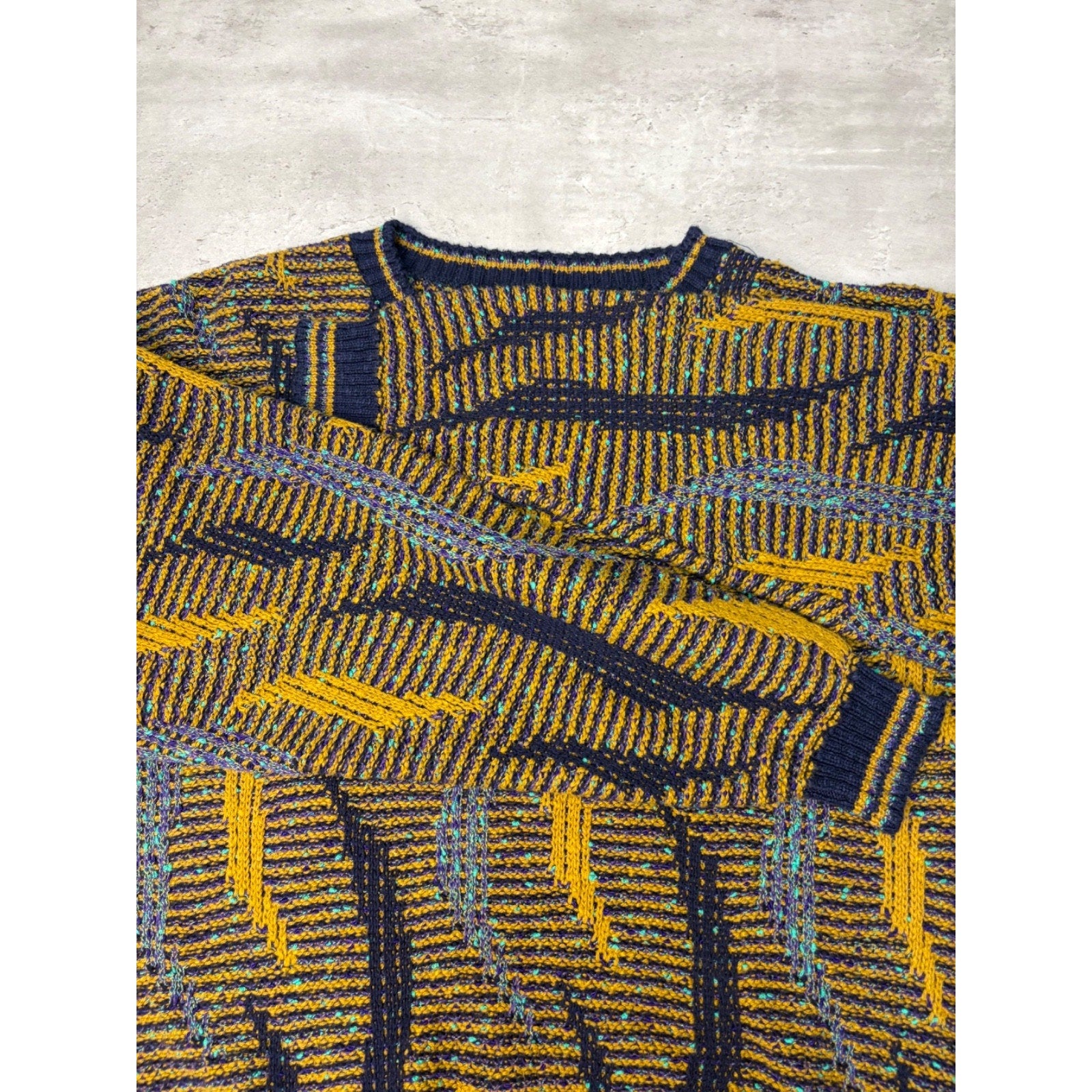 Vintage 90s Tony Stewart Abstract Striped Print Pullover Knit Sweater Size Large