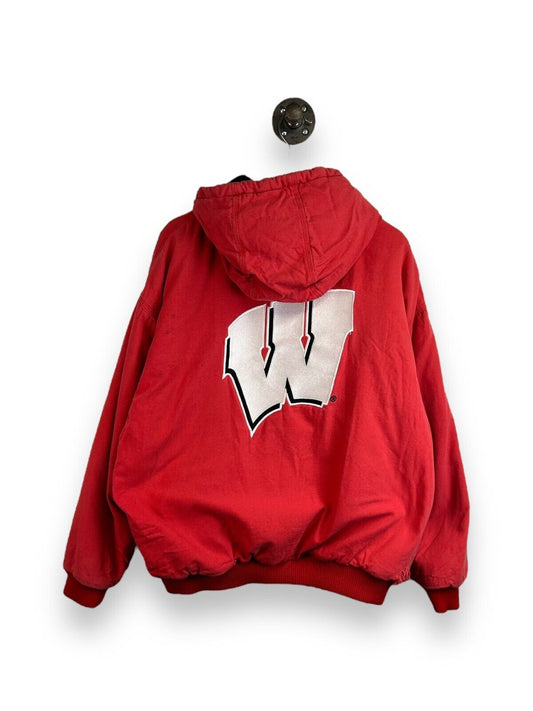 Vintage Wisconsin Badgers NCAA Canvas Workwear Style Bomber Jacket Size XL Red