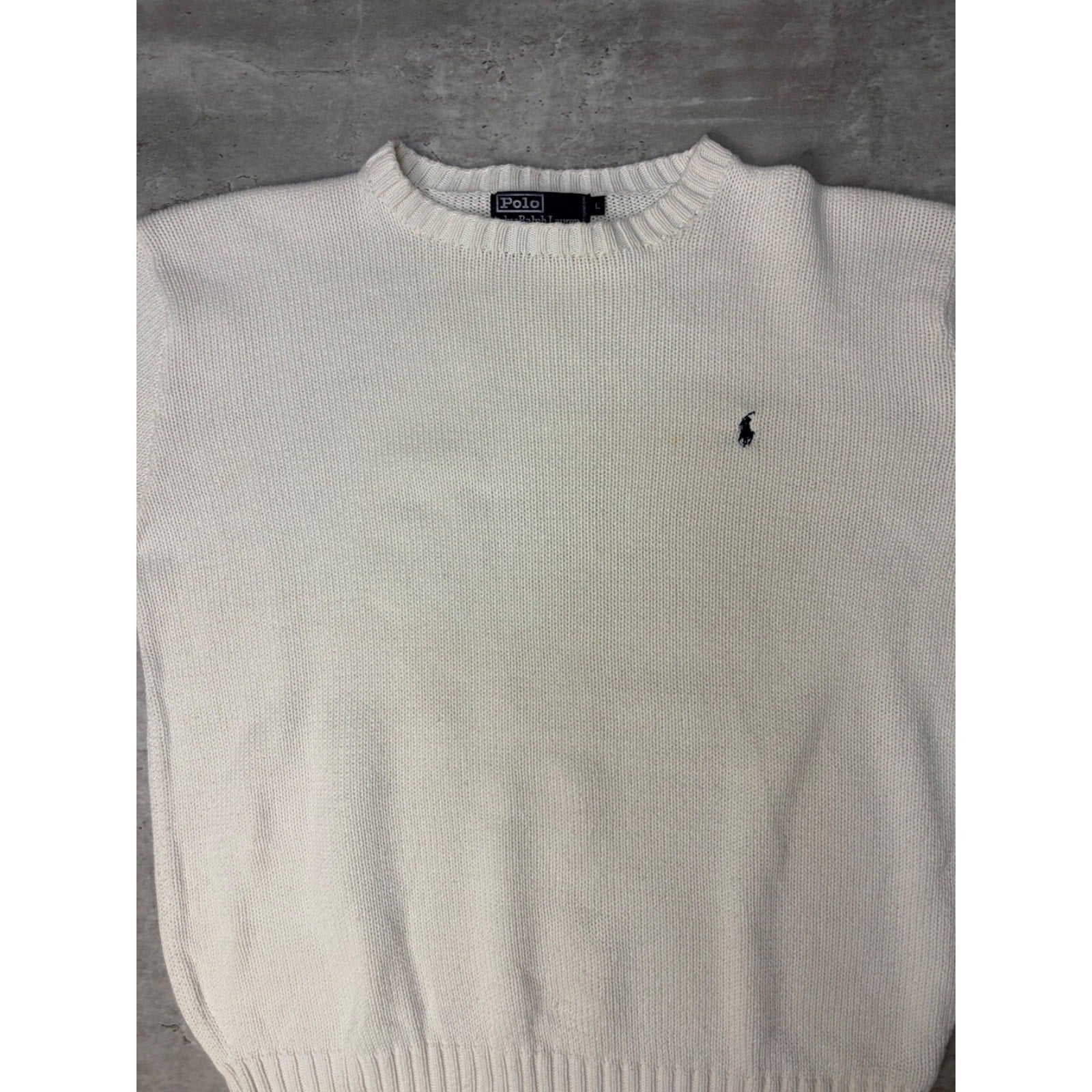 Vintage 90s Polo Ralph Lauren Embroidered Pony White Knit Sweater Size Large