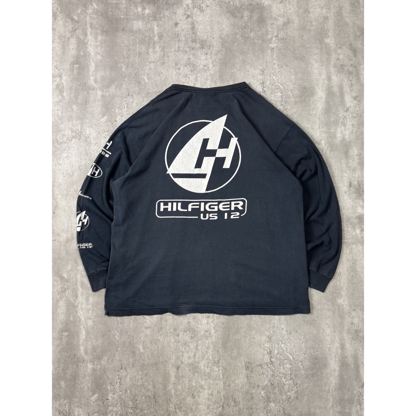 Vintage 90s Tommy Hilfiger US12 Sailing Graphic Long Sleeve T-Shirt Size Large