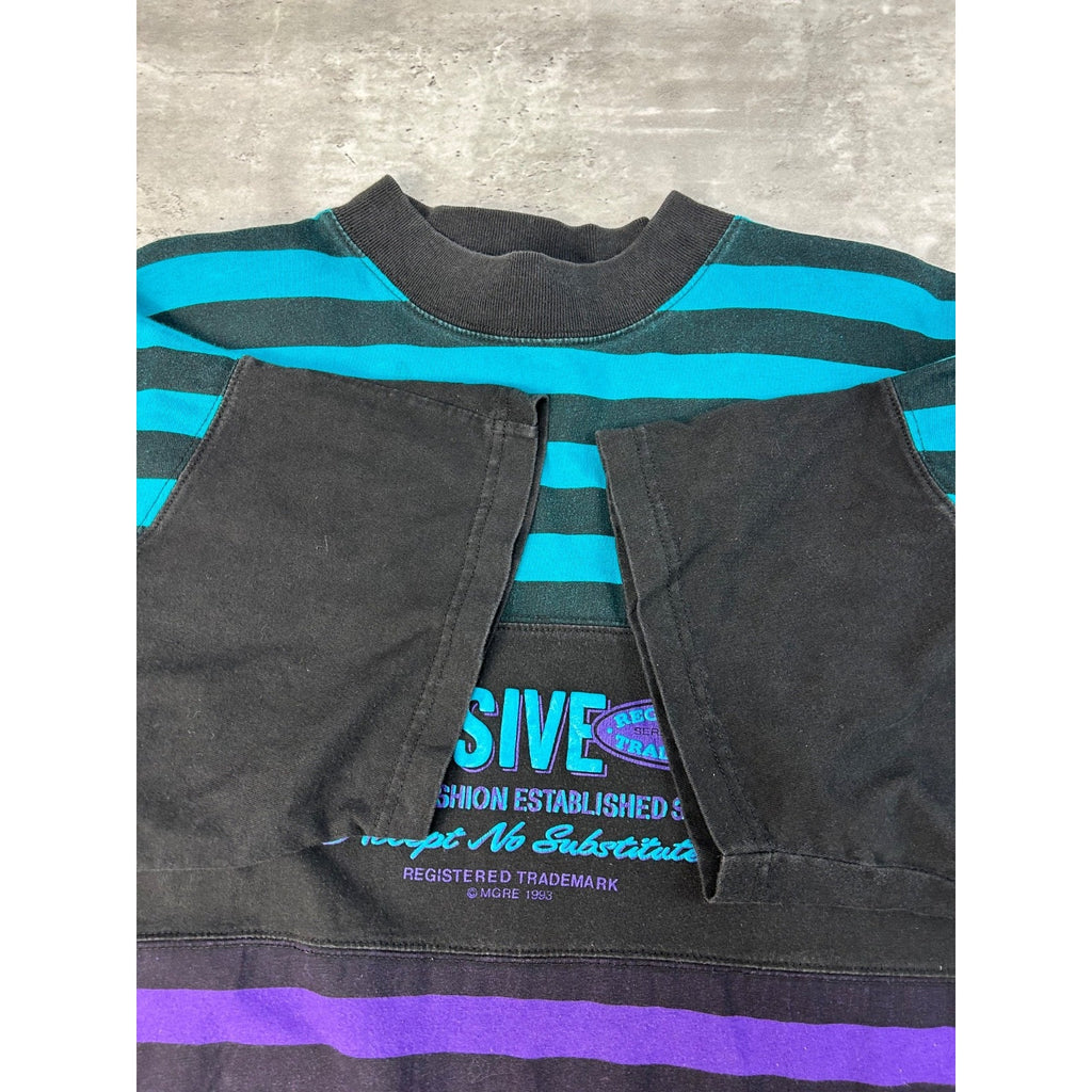 Vintage I.O.U Exclusive Striped Spellout Graphic T-Shirt Size XL