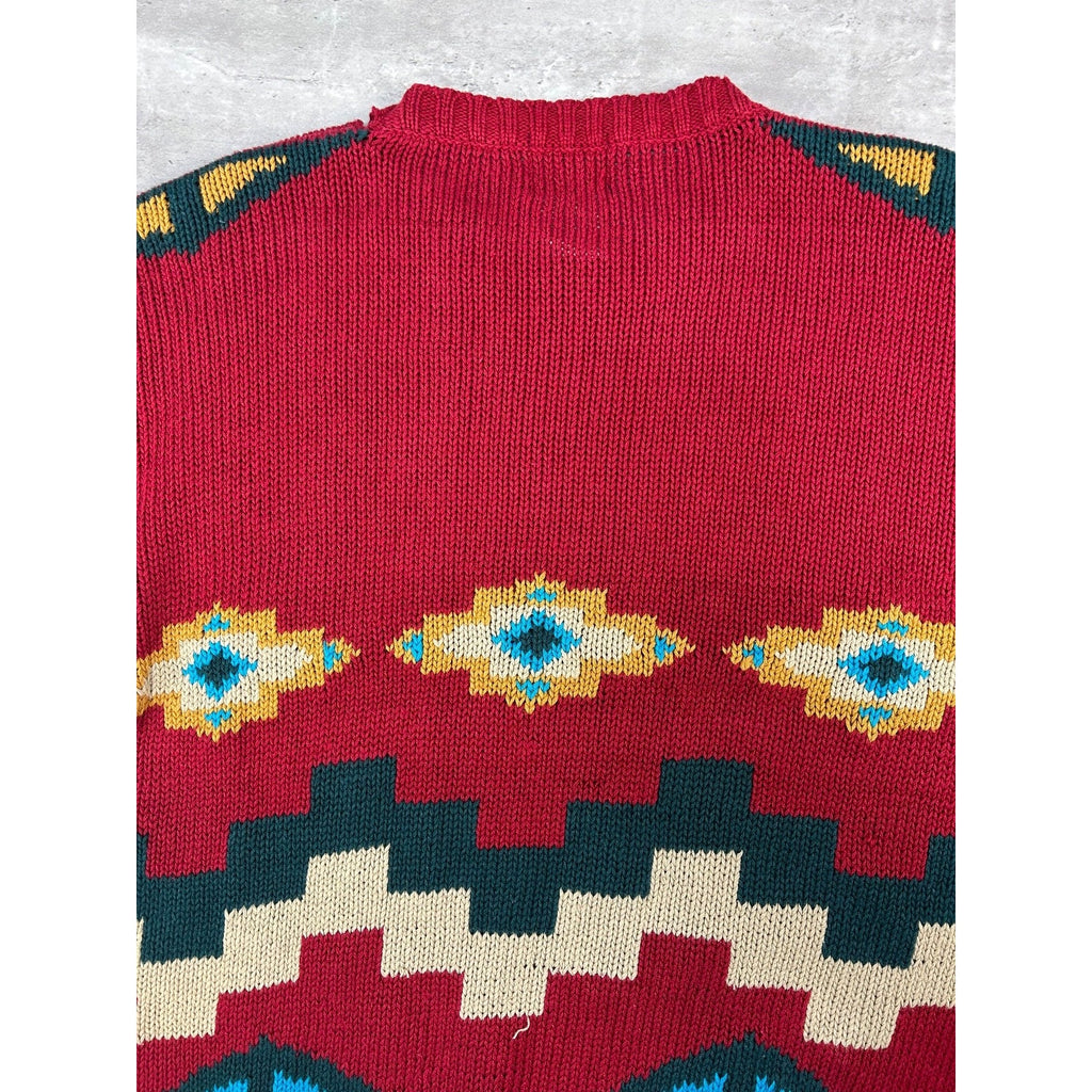 Vintage 90s Woolrich Aztec Style Pullover Knit Sweater Size Large