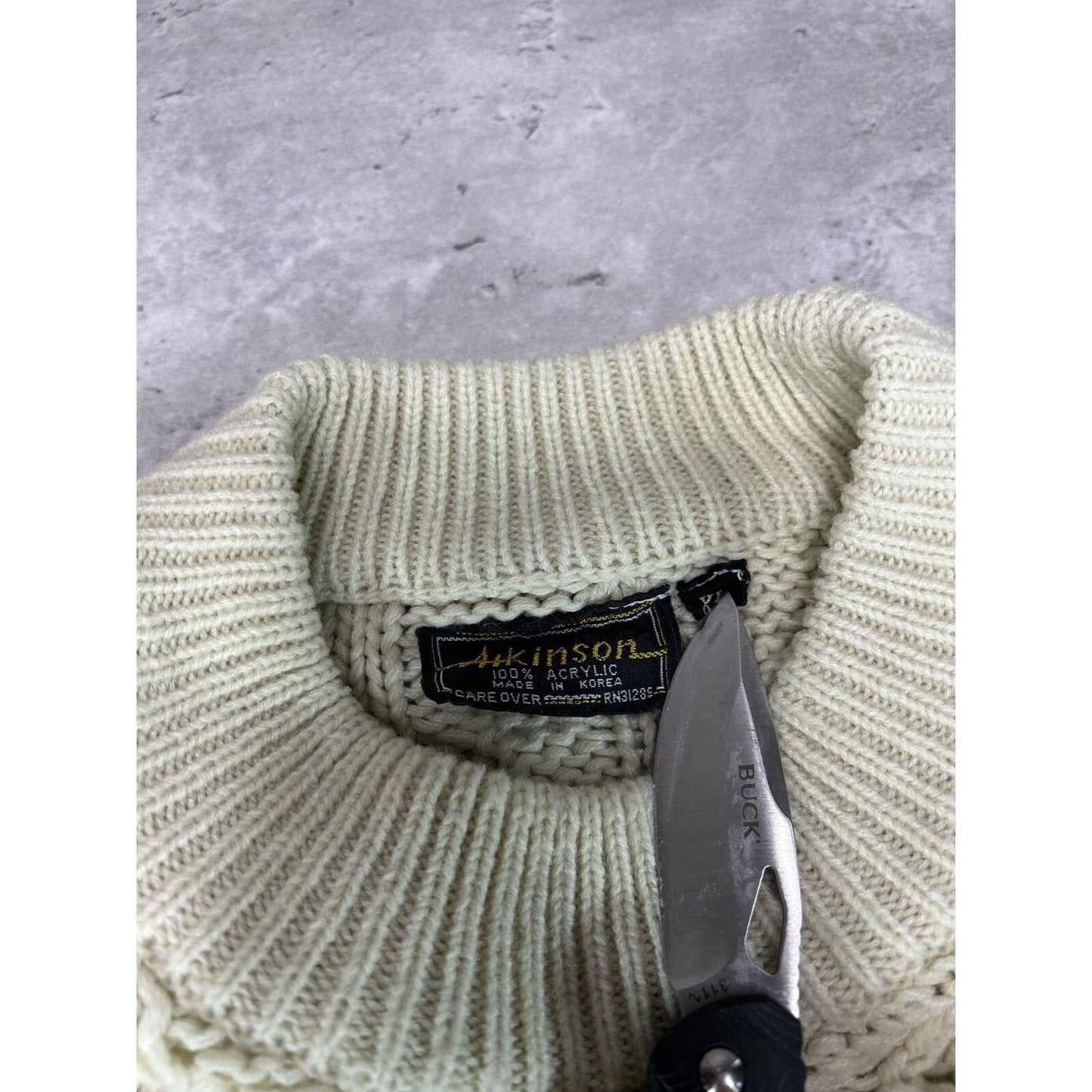 Vintage 70s/80s Aikinson Cable Knit Ribbed Pullover Knit Sweater Size XL Beige