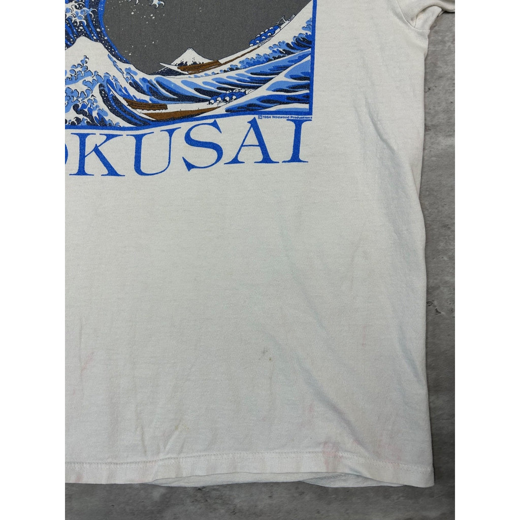 Vintage 90s Hokusai The Great Wave Art Graphic T-Shirt Size Large White