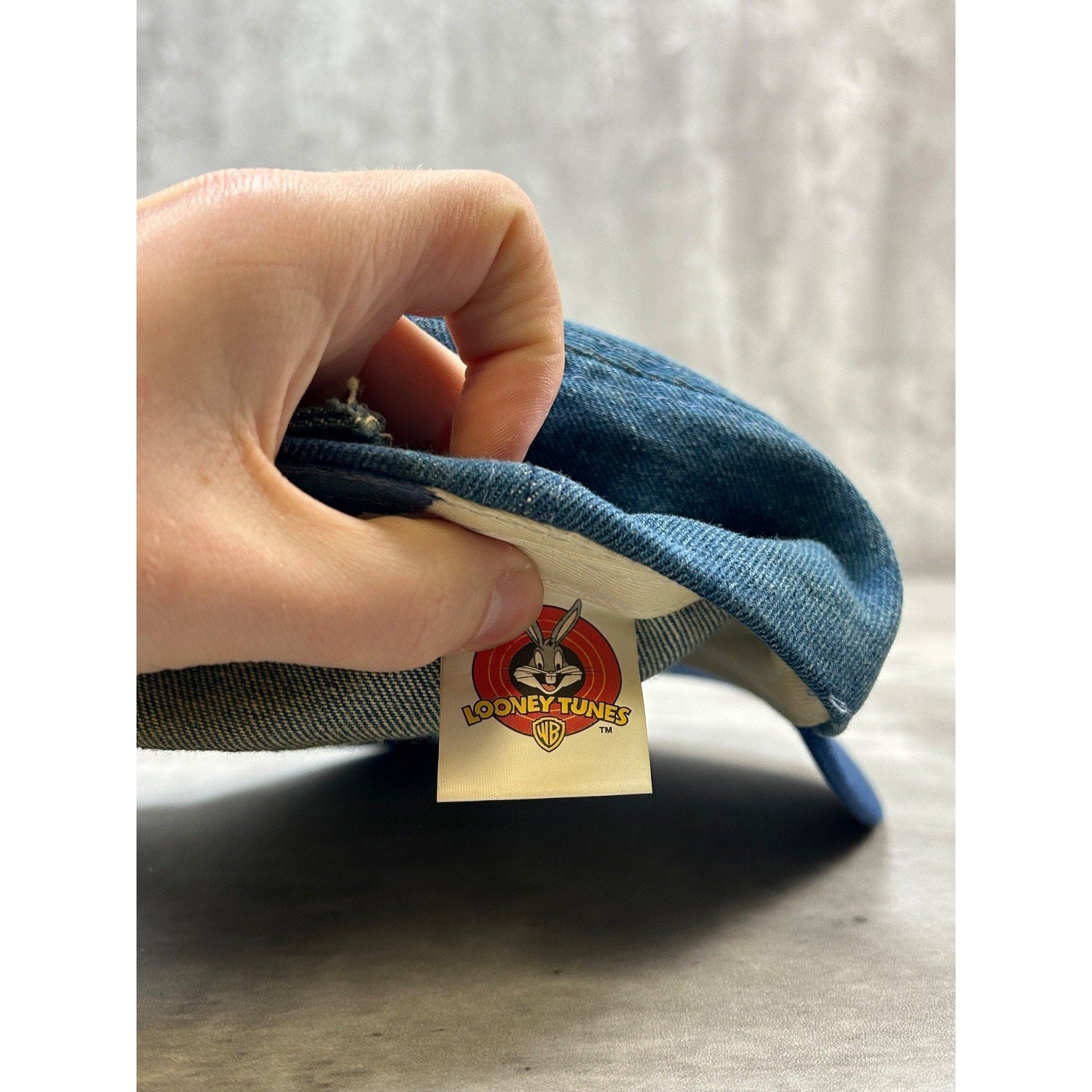 Vintage 2000 Looney Tunes Tweety Bird Embroidered Denim Strapback Hat OSFA