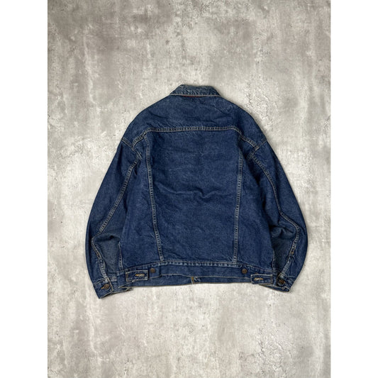 Vintage Levis Plaid Lined Dark Wash Denim Type 3 Trucker Jacket Size Large