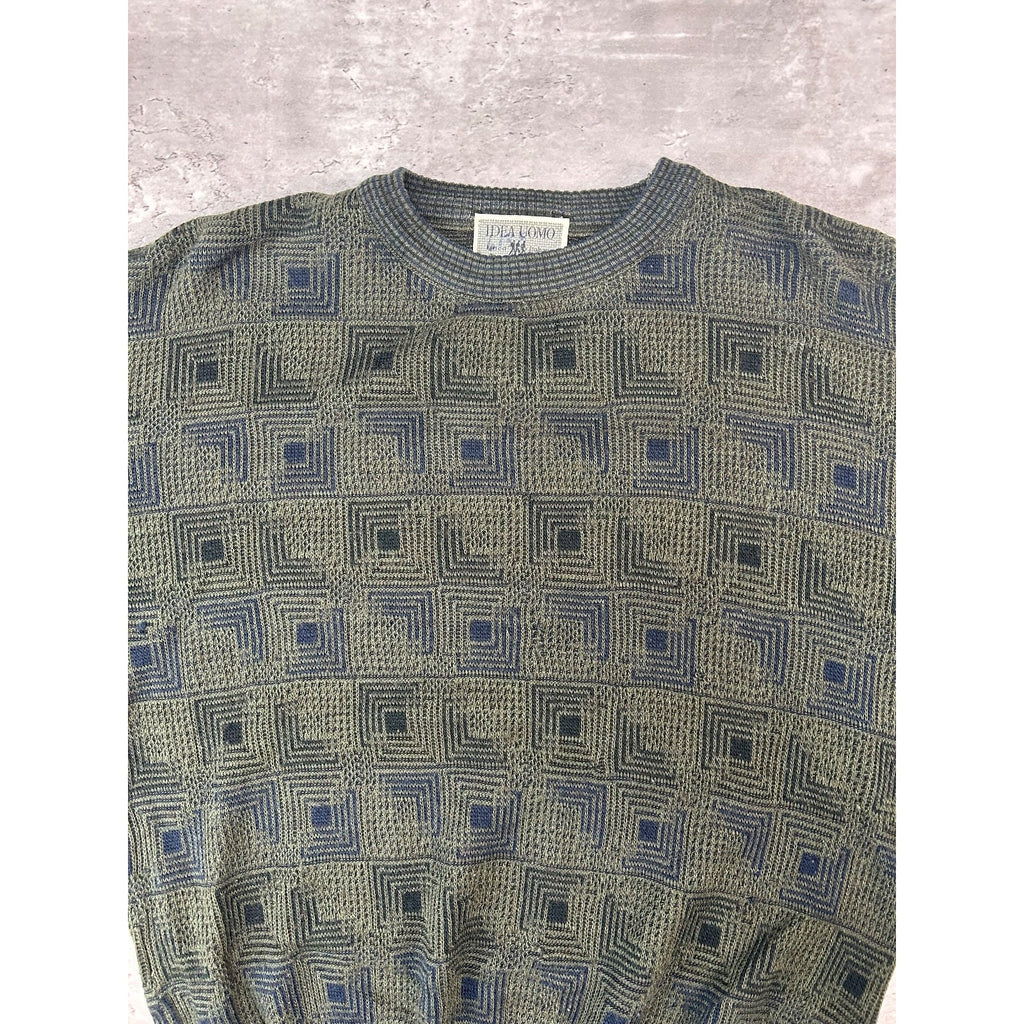 Vintage 90s Idea Lomo Abstract Checkered Print Knit Sweater Size Small