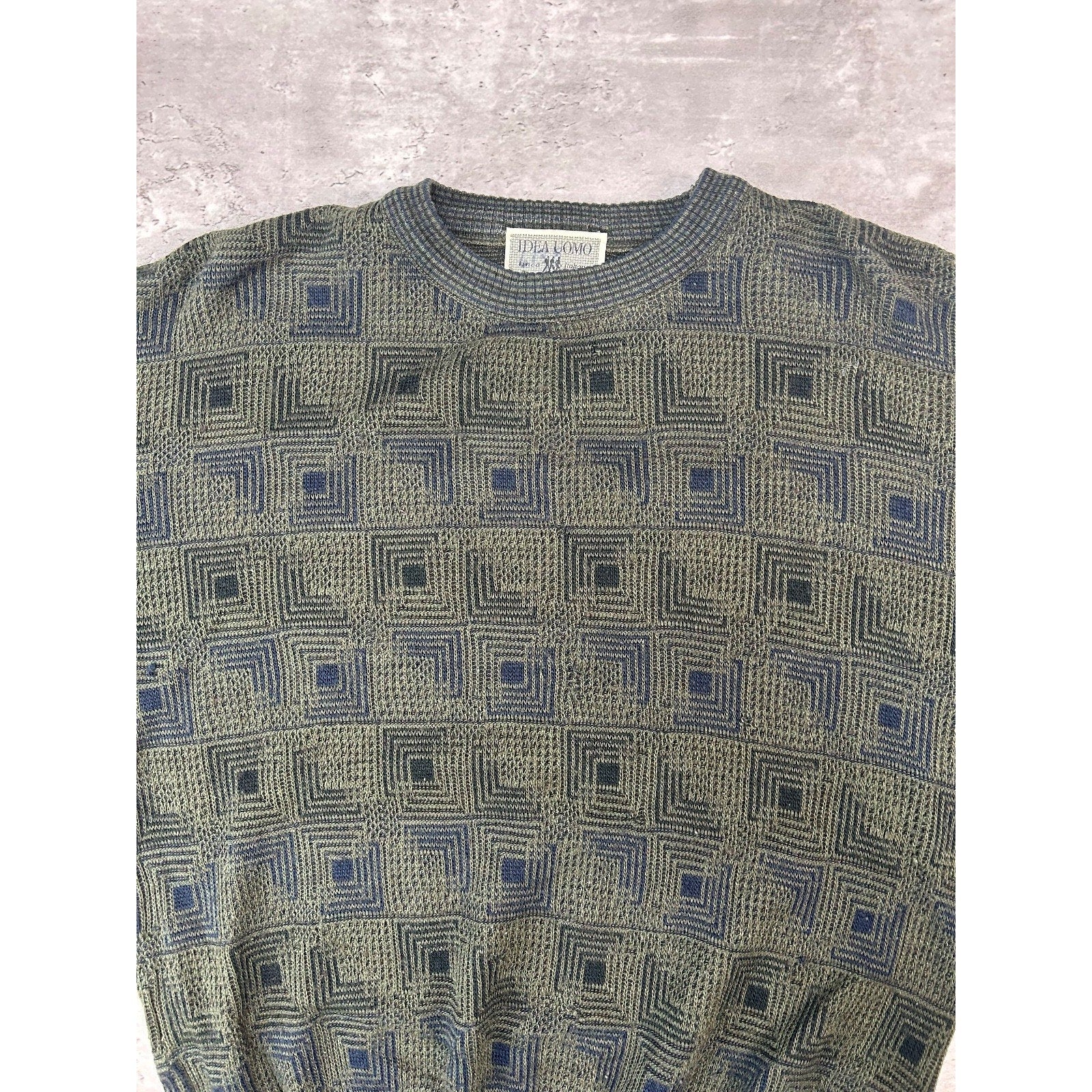 Vintage 90s Idea Lomo Abstract Checkered Print Knit Sweater Size Small