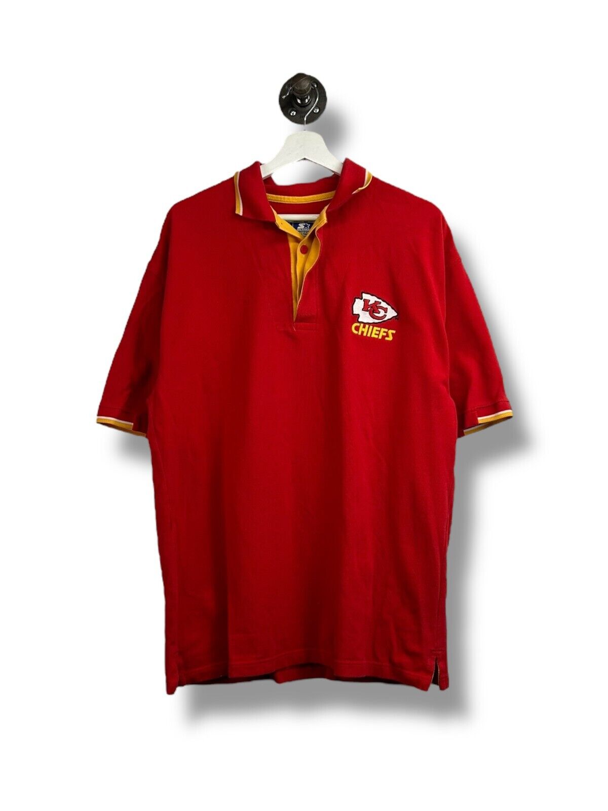 Vintage 90s Kansas City Chiefs NFL Starter Polo Button Up Shirt Size Large Red