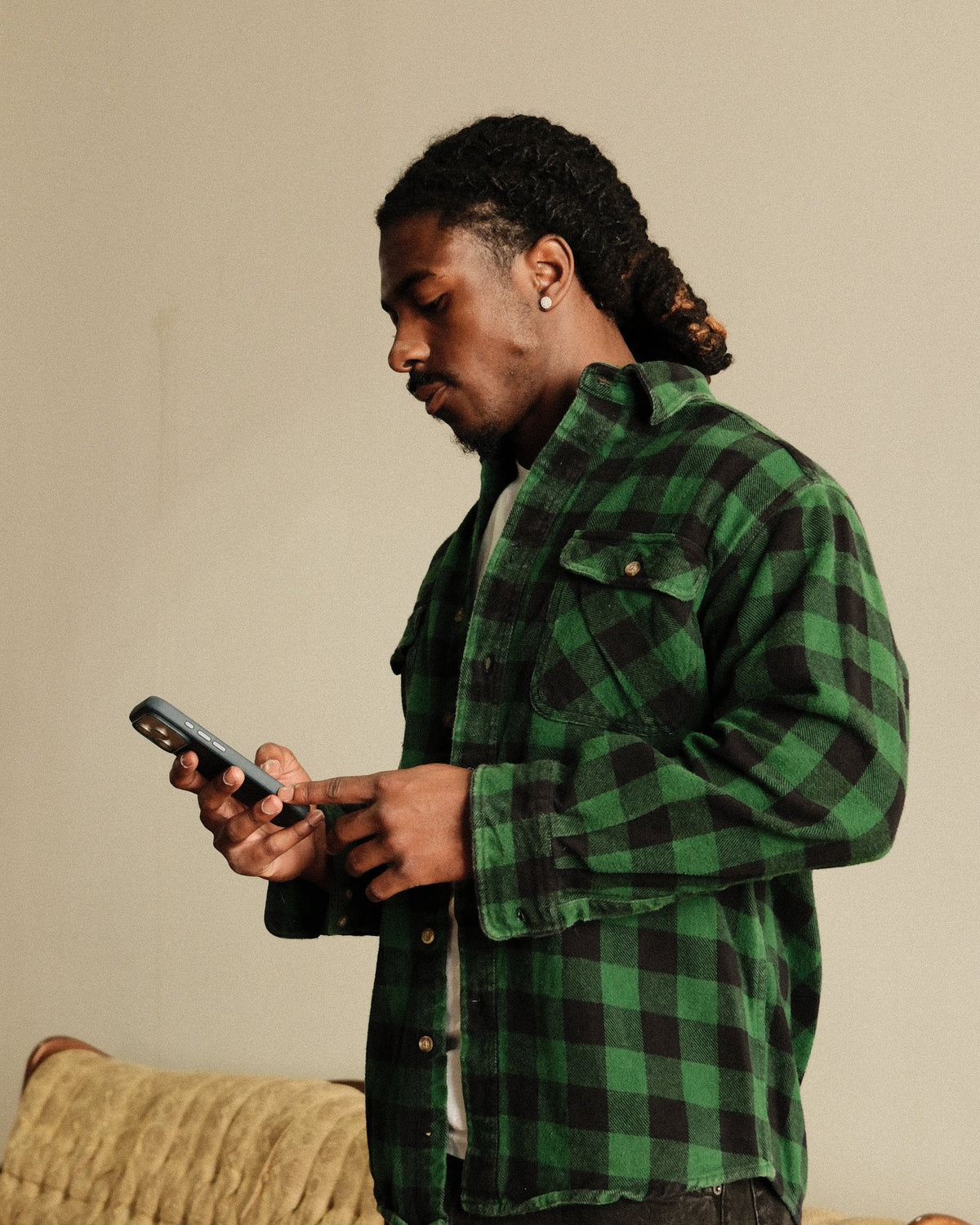 Vintage 90s Field & Forest Green Plaid Heavy Weight Long Sleeve Button Up Size Medium