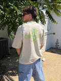 Vintage Y2K Quiksilver Emblem Spellout Beige Graphic T-Shirt Size XL