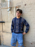 Vintage Tosani 3D Knit Style Textured Pattern Striped Sweater Size Large