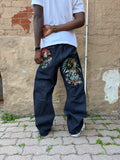 Vintage Y2K Ed Hardy Bedazzled Skull Graphic Dark Wash Denim Pants Size 40