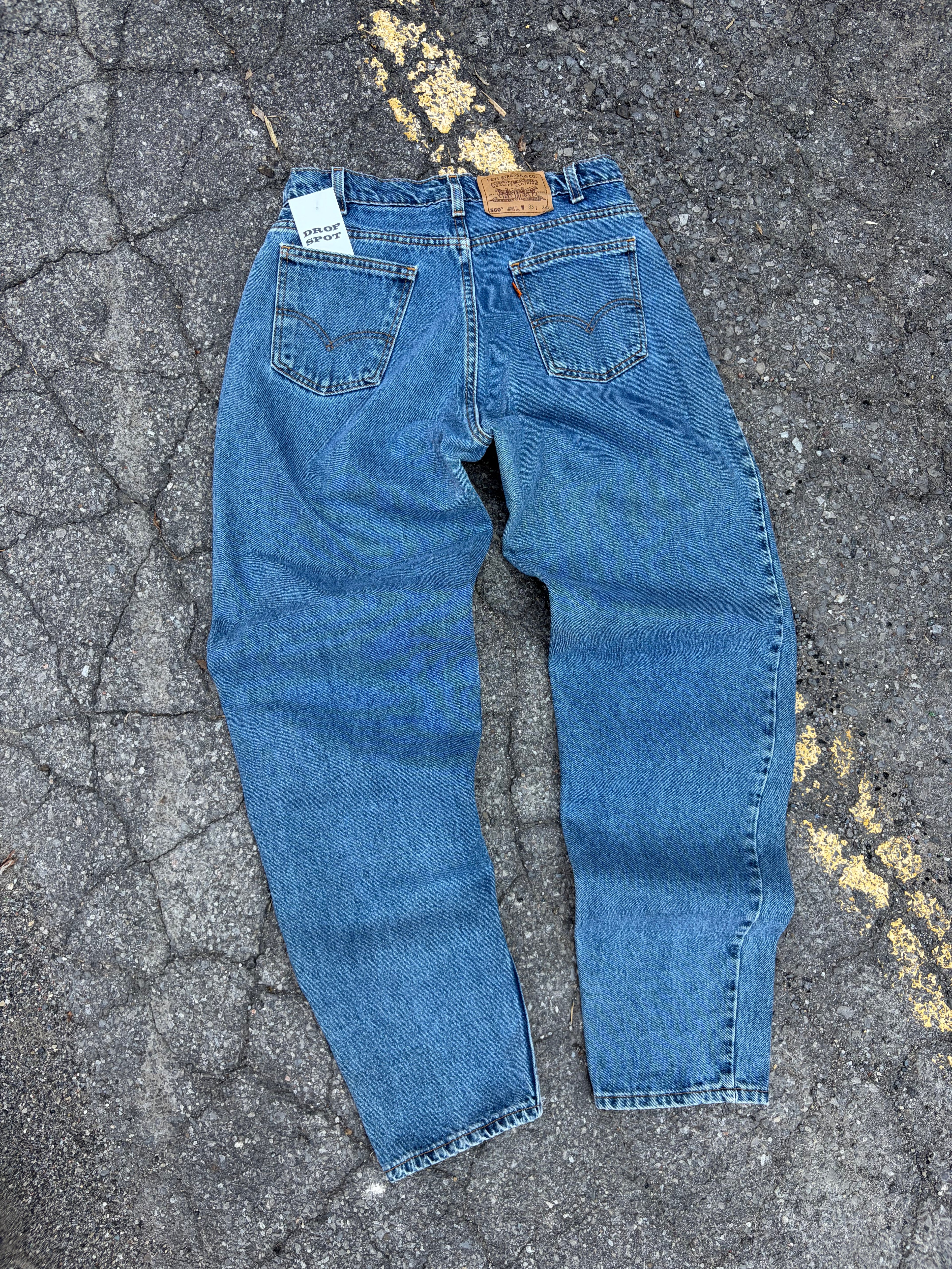 Vintage Levis 560 Orange Tab Loose Tapered Leg Medium Wash Denim Pants Size 32