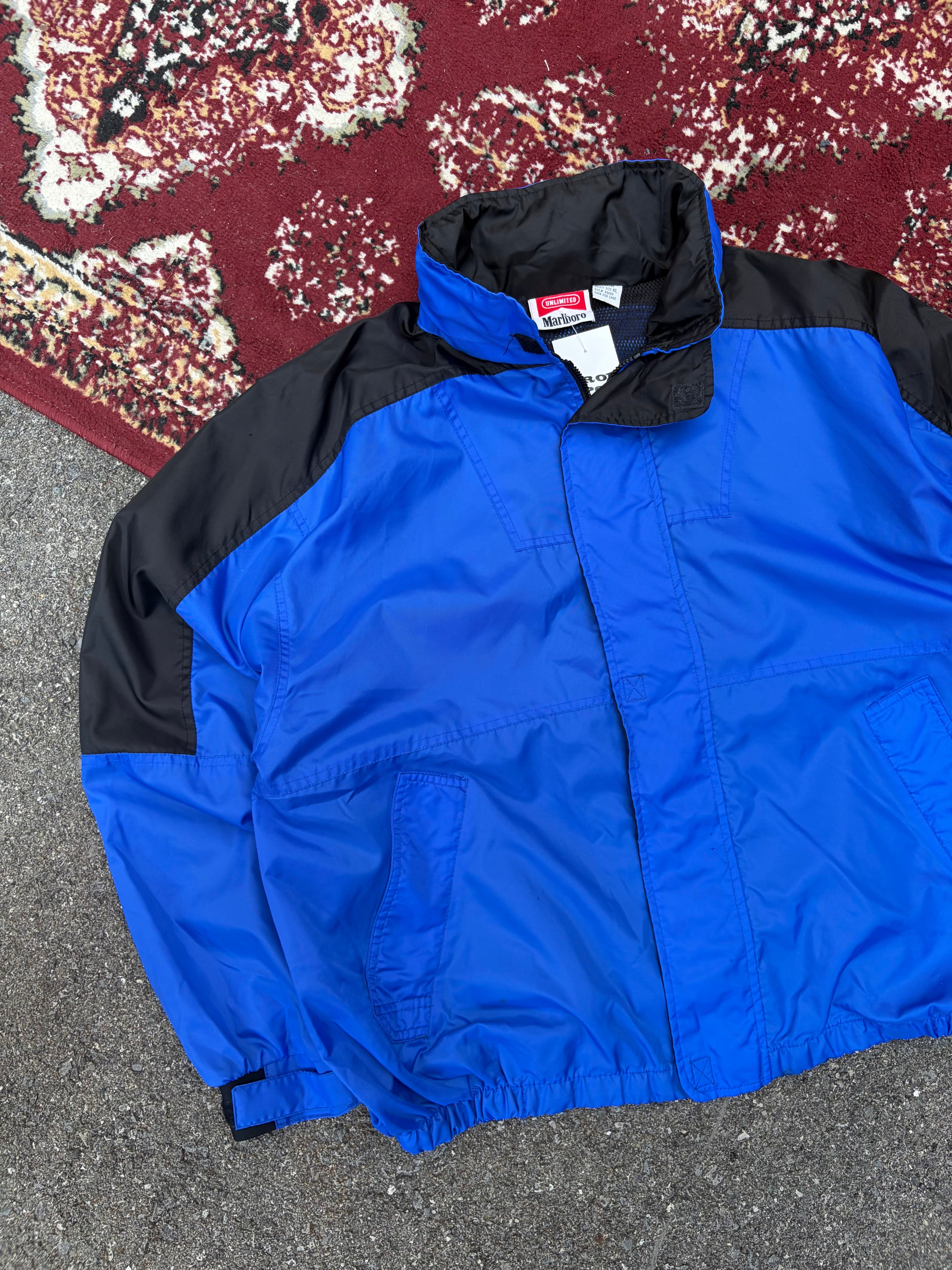 Vintage Marlboro Unlimited Nylon Full Zip Hooded Windbreaker Jacket Size XL